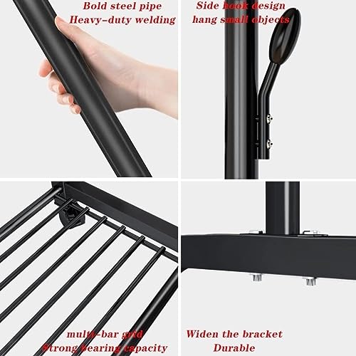 Image of HomeCloud Cloth Drying Stand | Multipurpose Dual Rod + Wheels Garments Rack with Bottom Shelf for Coat Hanger Home, Storage Organizer 1pc (Black Shelves)