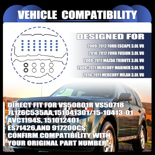 Image of Valve Cover Gasket VS50801R for 2010-2012 Ford Escape 3.0L V6 Engine - Direct Fit Replacement Seal Compatible with 2968CC Models