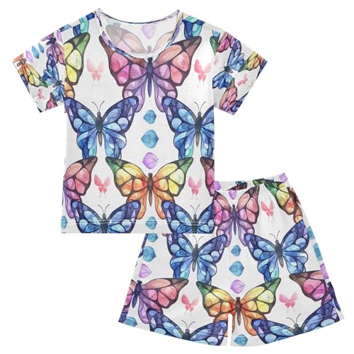 senya Short Sleeve Pajamas Sets Summer Cotton Sleepwear Butterfly Neon Colored Glass