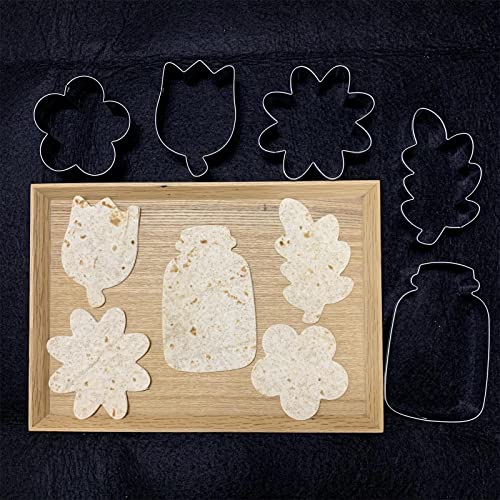 Flower And Mason Jar Cookie Cutter Set-5 Piece-Daisy, Tulip, Oak Leaf And Mason Jar Fondant Biscui Cutters #TOP3