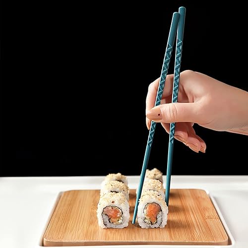 Miniatura 5 de YFWOOD - 5 pares de palillos de fibra de vidrio, reutilizables, multicolor, aptos para lavavajillas, antideslizantes, estilo japonés, 9.5 pulgadas