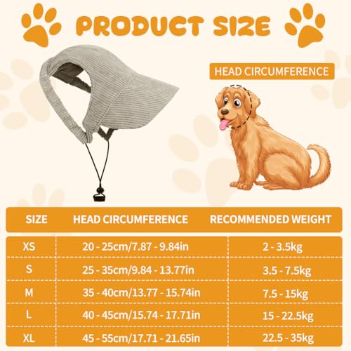 OFFCUP Hunde Baseballmütze Mütze Verstellbar Hunde-Sonnenhut mit Ohrlöchern Outdoor Hundecap Sommer Reise Hut Sonnenhüte Sonnenschutz Sport Sommer-Haustier-Visier für Welpen Katzen (Khaki, M)