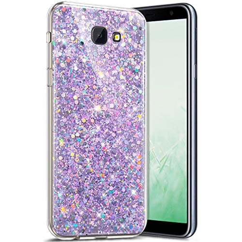 Robinsoni Case Compatible with Samsung Galaxy J4 Plus 2018 Cover Flexible Samsung Galaxy J4 Plus 2018 Case Silicone Bling Case Soft Silicone TPU Case Gel Rubber Cover Sparkle Ultra Thin Cover, Purple
