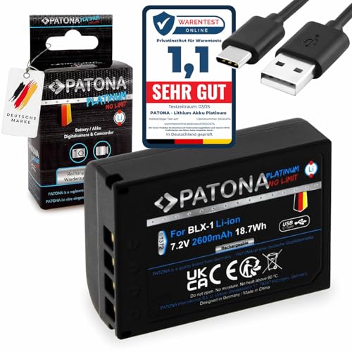 PATONA 1372 Platinum BLX-1 Batterie avec USB-C Input, 2600mAh 18.7Wh 7.2V, Compatible avec Olympus Om-1 Om-3 OM1 OM3 Batterie de Rechange pour modèles BLX1 BL-X1 BL X1 BLX 1