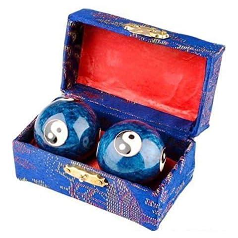 XMHF Cloisonne Yin-Yang Chinese Meditation Baoding Healthy Exercise Ball Blue 2Pcs Cover