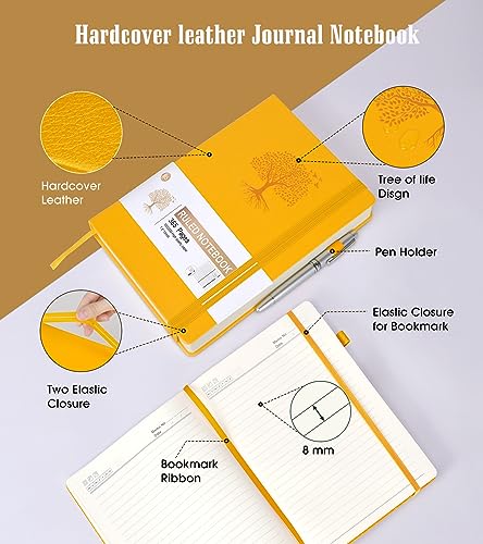 Image of Lined Journal Notebook, 365 Pages B5 Journals for Writing College Ruled Notebook, Hardcover Leather Journal for Women Men, Daily Notebook for Work, Note Taking,100Gsm Thick Paper( 7.6'' X 10'' Yellow)