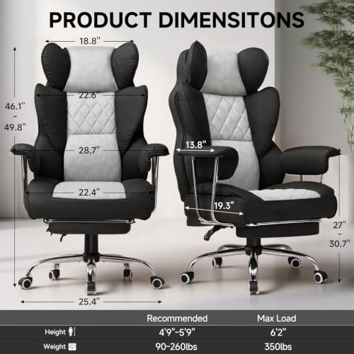 Image of GTPLAYER Gaming Chair,Office Chair with Pocket Spring Lumbar Support, Ergonomic Comfortable Wide Office Desk Computer Chair with Outward Fixed Soft Armrests and Footrest (Fabric, BlackGray)