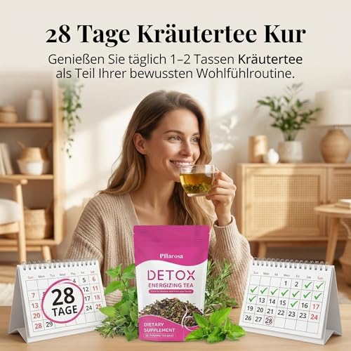 Detox Tee zum Abnehmen – 28 Tage Kräutertee Kur mit Grüntee & Löwenzahn | Natürlicher Detox Tee zur Unterstützung von Stoffwechsel & Verdauung | Kräutertee Mischung für Wohlbefinden & Figurpflege