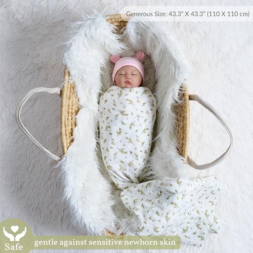 Image of Meracorallo Muslin Swaddle Blanket, 100% Cotton Receiving Blanket Soft and Breathable Swaddle Wrap for Baby Boys and Girls, Flower