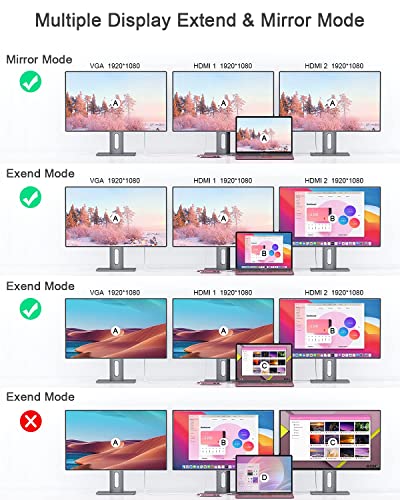 Image of QGeeM USB 3.0 Laptop Docking Station, Triple Display USB Hub Hdmi Splitter Extender Dual Monitor,USB Dock with 2 HDMI,VGA,USB 3.0,Compatible for MacBook M1 M2 M3 M4 Dell HP Lenovo Mac OS-Pink