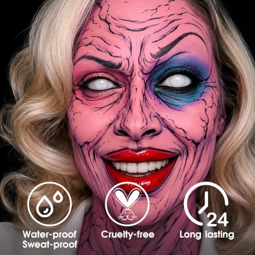Image of BADCOLOR Pastel Pink Face Body Paint, Highly Pigmented Body Paint Stick, Hypoallergenic & Waterproof Eye Black for Halloween Sugar Skull Broken Doll Pink Clown Costume