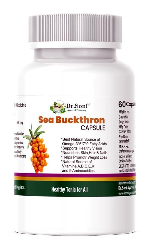 Sea Buckthorn Capsules | Omega-7 Rich Himalayan Berry Extract | Skin Glow, Immunity & Hair Health | 100% Vegetarian (60 Capsules