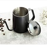 SIPLIV 350 ml czajnik do kawy z gęsią szyją, dzbanek do kawy, ze stali nierdzewnej, wiszące uszy, dzbanek do kawy, czajnik do herbaty, czarny, 50 szt. papierowy filtr do kawy, A (stalowy uchwyt)