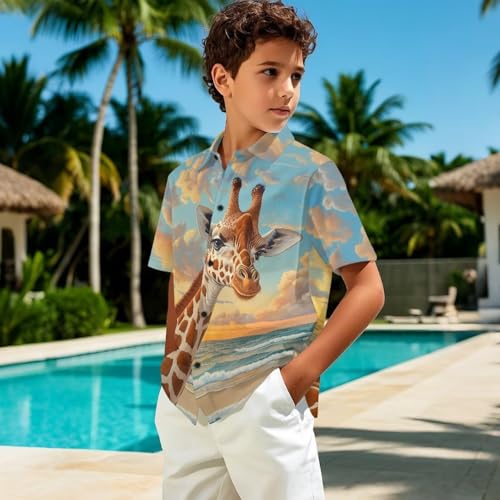 Kids Hawaiian Shirt Boys Button-Down Shirts 1-13 Years Casual Short Sleeve Tops Novelty Printed Beach Outfits3