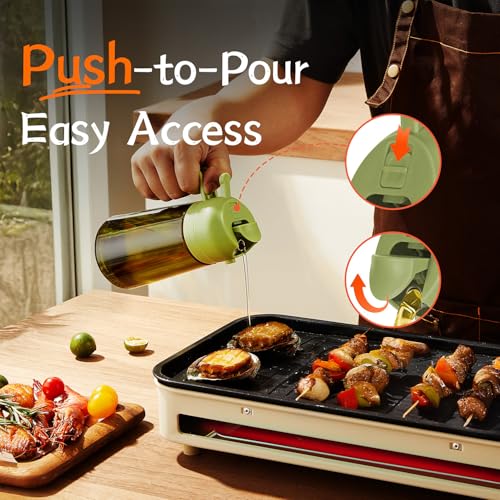 TrendPlain 470ml Olive Oil Spray Bottle - 2 in 1 Olive Oil Dispenser Bottle for Kitchen Accessories - Kitchen Gadgets, For Air Fryer - with Stickers, Light Blocking - Green - Image 4