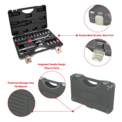 Settech STH-HT-2304 22Pcs Bike Torque Wrench Set,1/4Inch Drive Click Torque Screwdriver,17.7-194.7Inchlb/ 2-22Nm,Bicycle Tool Kit With Allen Wrench,Torx Bit Set And Dual-Direction Reversible Ratcheting Wrench Set thumb #3