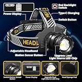 Hyted Head Torch Rechargeable,5000LM Super Bright Zoomable 6 Modes LED Headtorch with Red Warning Light, Motion Sensor, USB Rechargeable Waterproof, Adjustable Headlamp for Camping Running Fishing - Image 2