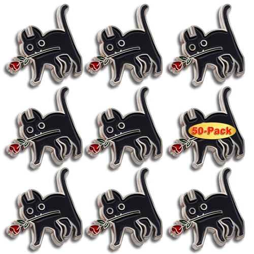 Image of Pack of 6 /12 /50 /100 Enamel Rose Cat Pin Women Girls Pin Brooches Funny and Cute Pet Pins for Clothes