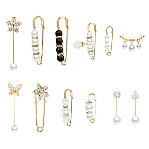 Umiwe ブローチピン 人工真珠 合金 12点セット 安全 ピンブローチ ショールピン パールピン ブローチ ストールピン かわいい おしゃれ レディース アクセサリー プレゼント クリスマス パーティー