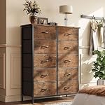 Dresser for Bedroom with 10 Drawer, Commode De Chambre, Fabric Chest of Drawers with Wooden Top, Tall Storage Tower, Cabinet for Hallway Entryway, Living Room Tv & Closets Rustic Brown