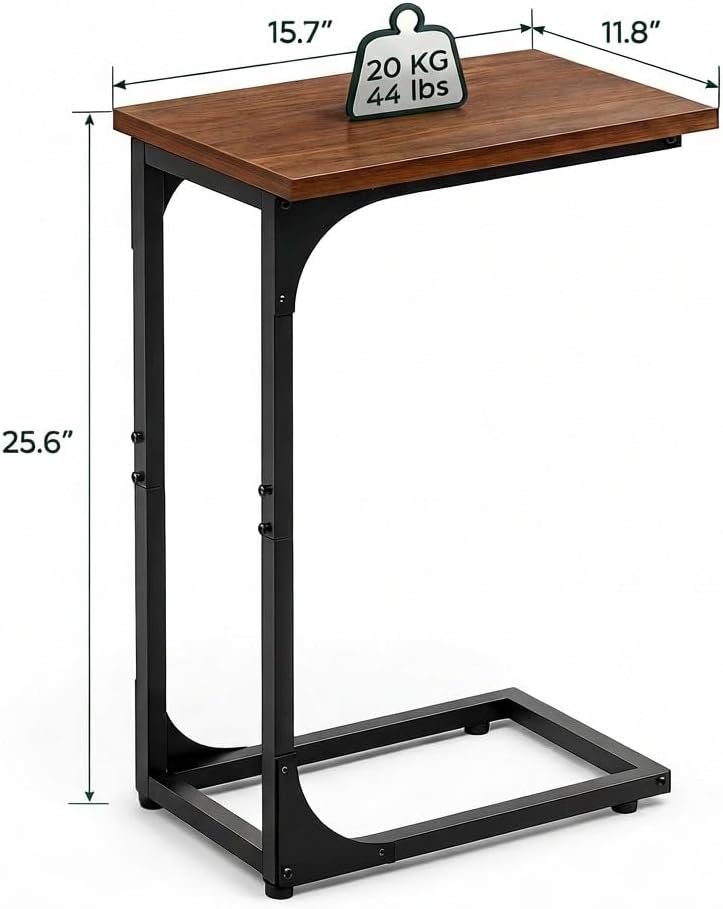 TEMI C Shaped End Table for Couch - Small Side Table and TV Tray for Eating or Laptop, Accent Desk for Chair or Sofa, Easy Assembly, Space-Saving Design for Living Room or Bedroom,Rustic Walnut