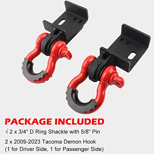 Samman Front Tow Hook Mounting Bracket With 3/4” D Ring Shackle Demon Hook Brackets Compatible With 2009-2023 Tacoma #TOP3