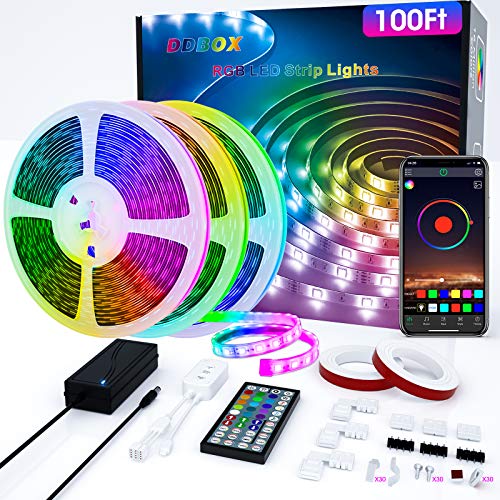 100Ft Led Strip Lights Music Sync Color Changing Rgb Led Strip 44-Key Remote, Sensitive Built-In Mic, App Controlled Led Lights Rope Lights, 5050 Rgb Led Light Strips For Bedroom Party Home Kitchen #TOP14