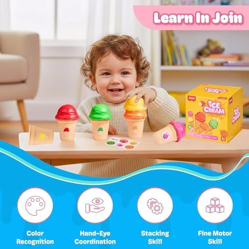 JoyCat Ice Cream Sorting and Stacking Pretend Play Toy Set, 5 Cones - 2