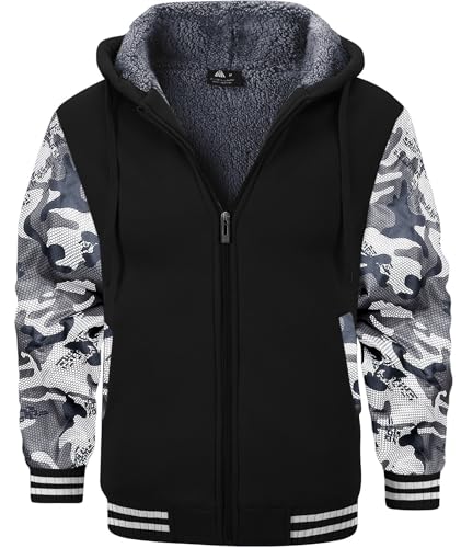 Image of GEEK LIGHTING Men's Fleece-Lined Zip Up Hoodie, Thick Hooded Jacket Winter Warm Athletic Sweatshirt