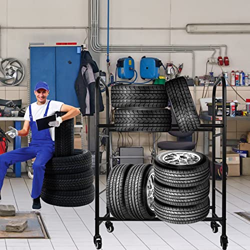 ExGizmo Large Metal Rolling Tire Rack, 56x44x20inch, Adjustable Mobile Storage Cart with 4 Wheels