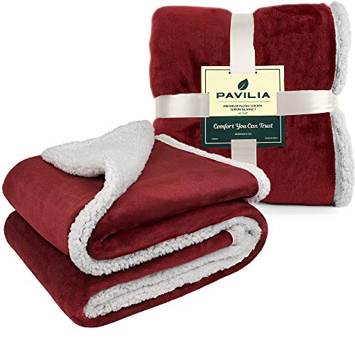 Pavilia Plush Sherpa Fleece Blanket Throw, Twin, Burgundy Red | Soft, Warm, Fuzzy Wine Maroon Throw For Couch Sofa | Solid Reversible Cozy Microfiber Fluffy Blanket, 60X80 #TOP1