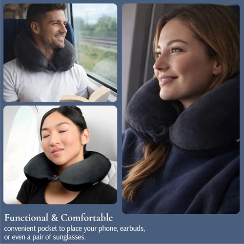 Image of Brookstone Travel Neck Pillow - Lightweight U-Shaped Memory Foam Travel Pillow for Airplane, Car Travels & Sleeping, Olive