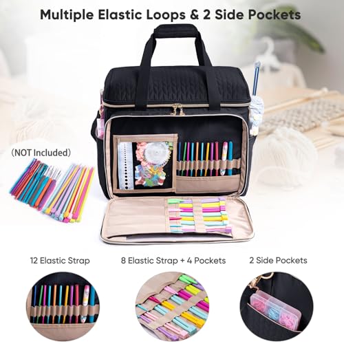 Image of MYBAGZING Large Yarn Storage Bag,Crochet Bag Organizer,Yarn Bags for Crocheting,Crochet Storage Bag with Pockets for Crochet Hooks, Crochet Accessories,Knitting Bags,Gifts for Crocheters