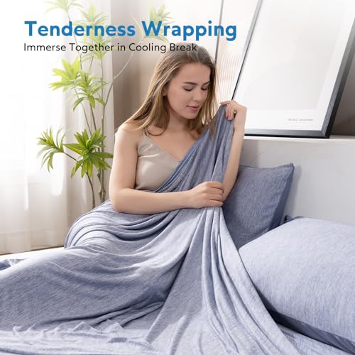 Image of HOMFINE Cooling Blanket for Hot Sleepers Twin Size, Blue 60 inchx80 inch | Dual-sided mica nylon cool, Q-Max 0.439 instant cool, Lightweight & breathable for night sweats & menopause, Machine washable