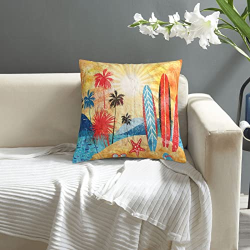 Varun Throw Pillow Covers Tropical Ocean Starfish Surfboard Palm Tree Vintage Design Square Pillowcase For Home Decor Sofa Car Bedroom Pillow Case 18X18Inch #TOP6
