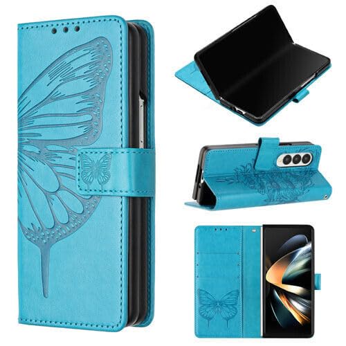 Étui Samsung Galaxy Z Fold 5 cuir bleu antichoc contre les rayures