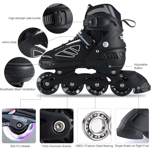 Wheelive Inliner Kinder Verstellbare Inline Skates mit Leuchtenden Rädern, Leistungsstarke...