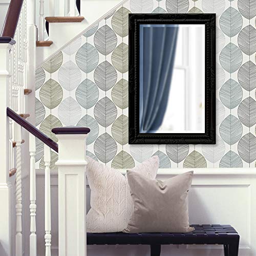 Image of Howard Elliott Collection Queen Ann Rectangular Glossy Black Wall Mirror, Rectangle Hanging Wood Framed Vanity Mirrors for Home Decor, Living Room, Bathroom, Bedroom, or Hallway, 24 x 36 Inch