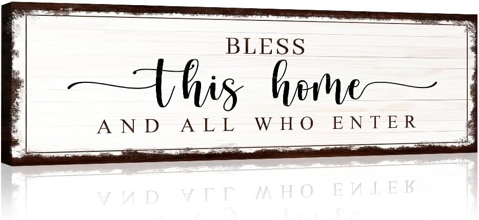 Tailored Canvases Christian Wall Art Decor - Religious Bible Verses Sign for Gifts, Living Room & Bedroom - Inspirational Scripture Quotes Signs Family Faith - Bless this Home and All Who Enter, 60x20in