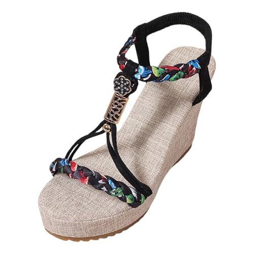 Sandales compensées pour femme style bohème décontracté à bout ouvert