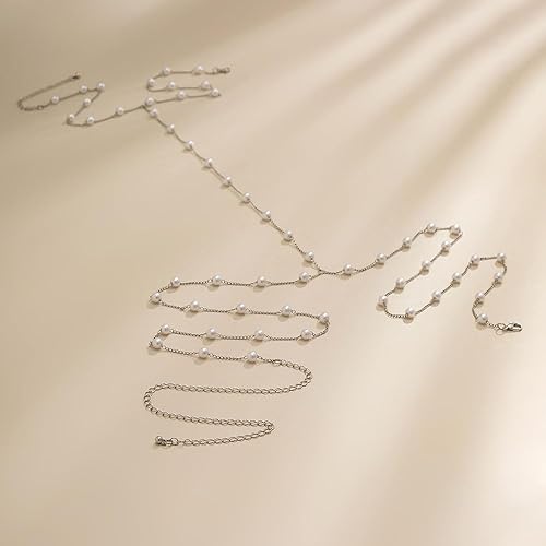 Miniatura 4 de Denifery Brasier bohemio con cadena de perlas, collar de cadena larga sexy, arnés cruzado con cuentas en el pecho, cadena de cintura de bikini de