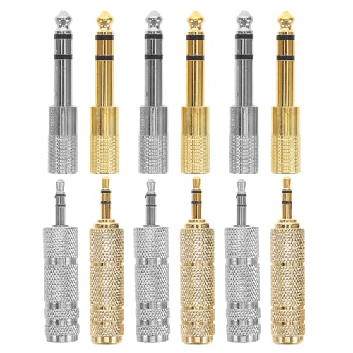 CIMAXIC 12個入り メタルステレオオーディオアダプター 6.5mmオス - 3.5mmメス ヘッドホンステレオジャックコンバーター 3.5mmオス - 6.5mmメス オーディオプラグ マイクギターアンププレーヤー用品