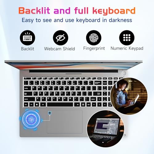 NIMO 17.3" IPS FHD-Laptop, Intel 6 Cores i3-1215U 16GB RAM 512GB SSD (Beat Ryzen 5 7520U, Up to 4.4GHz) Computer with 65W GaN Type C Fingerprint Backlit Keyboard, for Home Student and Business Silver