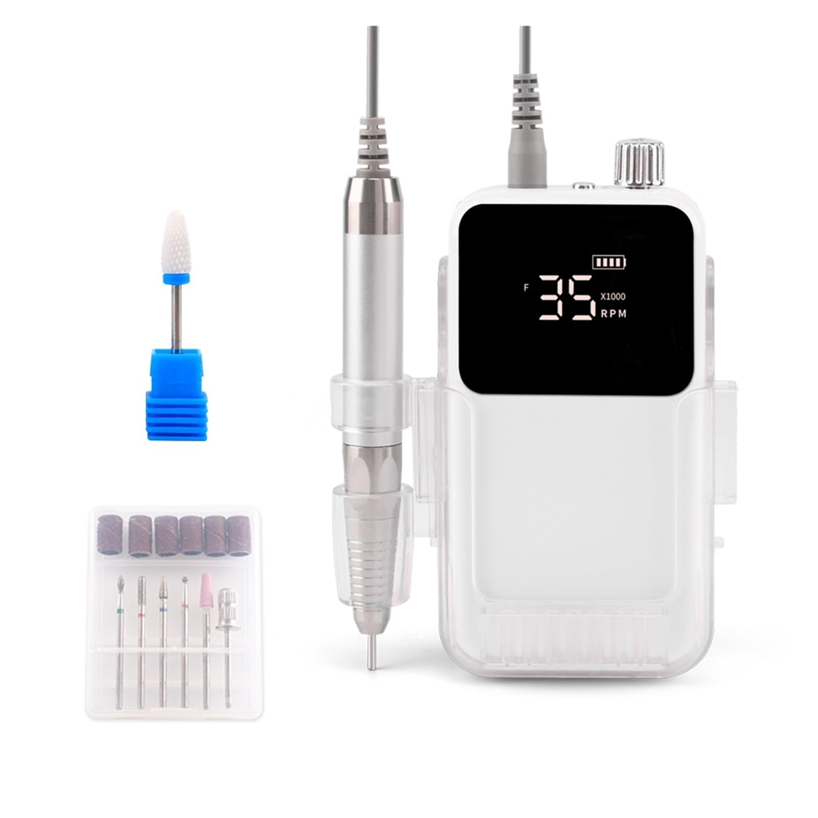 Nagelbohrer Rechteckige, kabellose, bürstenlose elektrische Nagelbohrmaschine, 35.000 U/min, Bohrer-Set for Maniküre, Pediküre, wiederaufladbarer Akku, kabellos