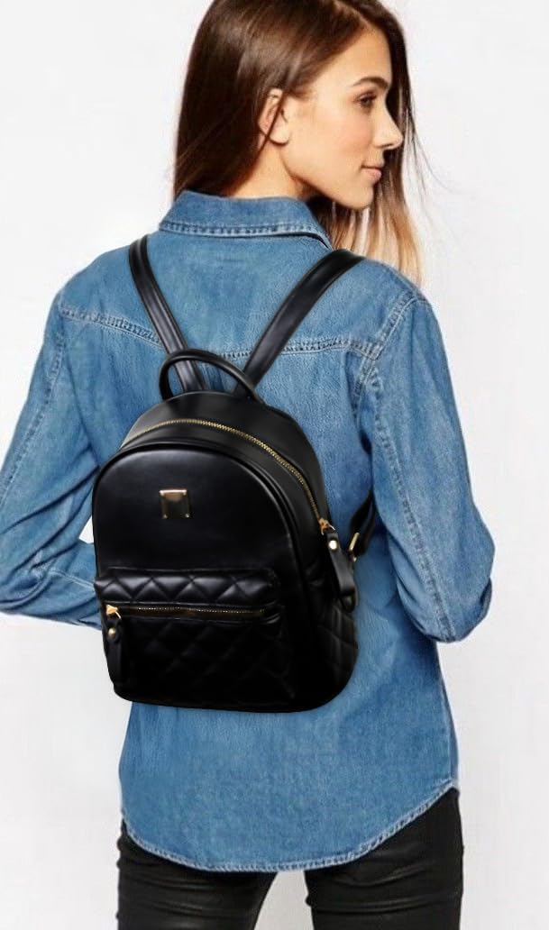 Mini Backpack Purse for Teen Girls & Women, Small Plaid PU Leather Shoulder Bag with Transparent Makeup Bag Keychain – Cute Bookbag for School Travel or Holiday Gifts (Black) - Image 3