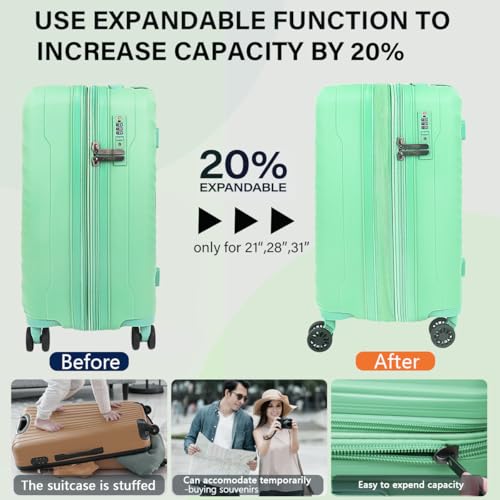 3 Piece Luggage Sets（20/26/30in）Luggage with TSA LOCK,Large Luggage with Spinner Wheels,Travel Luggage for Men Women#Green2