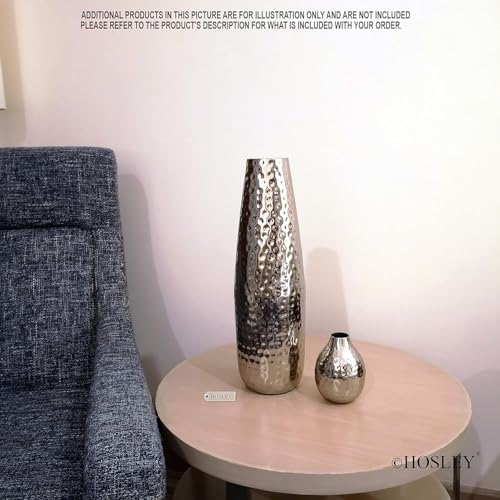 Image of Hosley 16.5 Inch High Hammered Nickel Plated Decorative Flower Vase /Metal Flower Vase for Home Decoration, Elegant Centerpiece for Floral Arrangements and Statement Home Decor Silver, Pack of 1