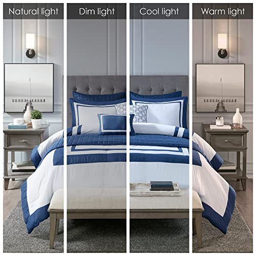 Image of Madison Park Heritage Comforter Quilt Combo Set - Modern Luxury Design, All Season Down Alternative Bedding, Matching Shams, Decorative Pillows, Full /Queen(90 inchx90 inch), Color Block Navy 8 Piece