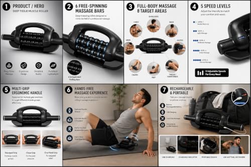 Image of Human Hand Design Heated Therapy Electric Wireless Neck and Back Massager for Pain Relief, Deep Tissue Muscle Relaxation with 4D Kneading & Heat (KING SIZE ROLLER MASSAGER)