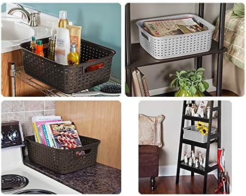 Sterilite Short Weave Wicker Pattern Storage Container Basket, Gray (12 Pack)
